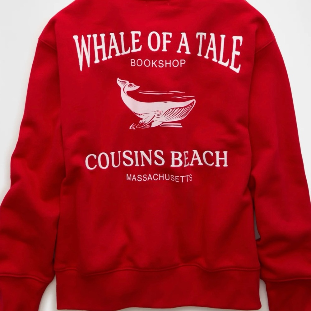American Eagle Outfitters Red Crewneck Sweater Summer turned pretty cousins
